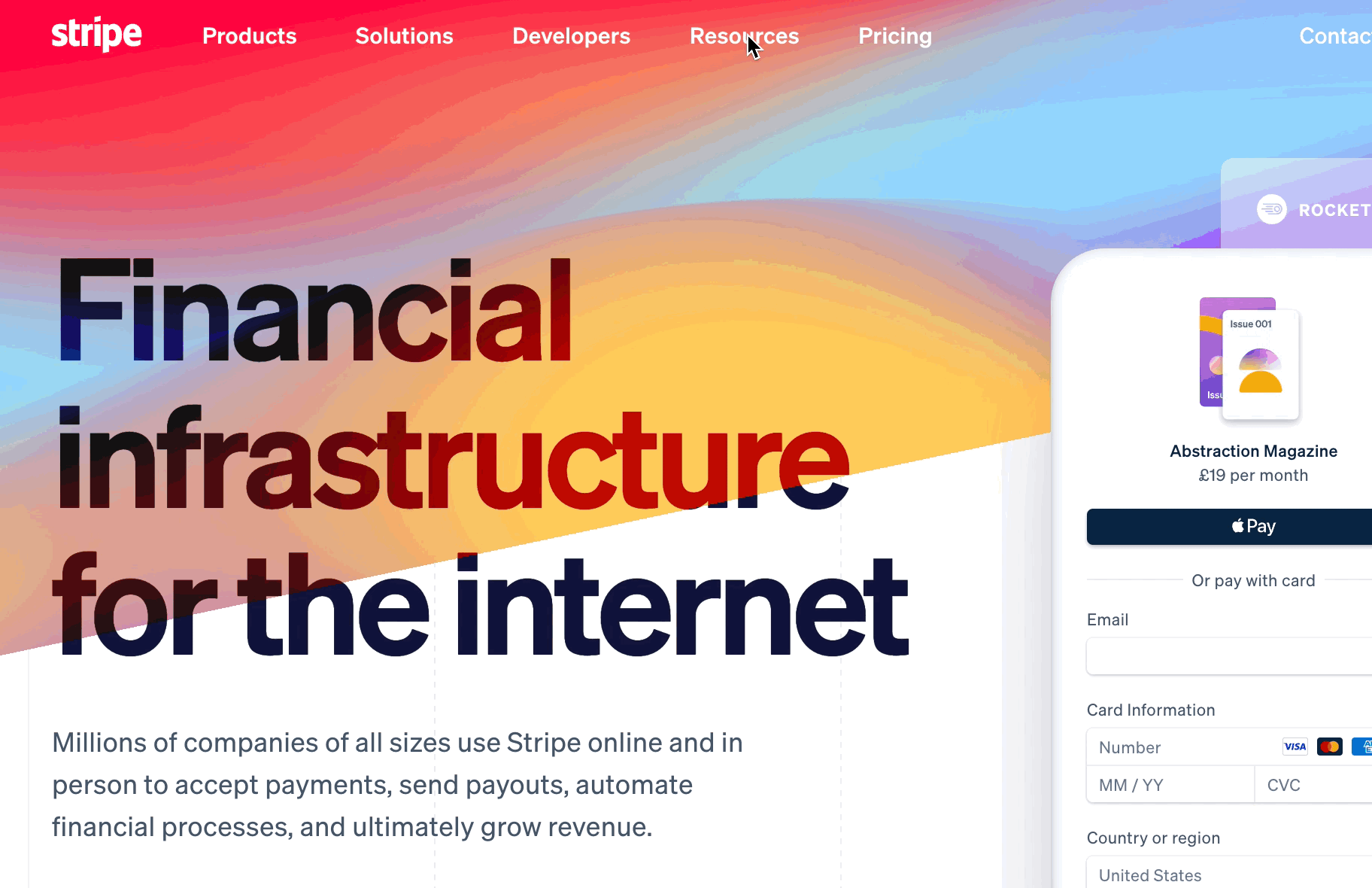 Stripe main navigation